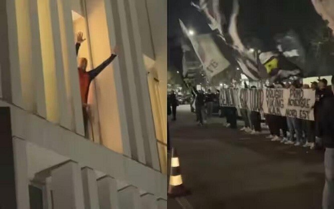都體：尤文球迷來到酒店外支持新主帥，圖多爾向球迷們揮手致意