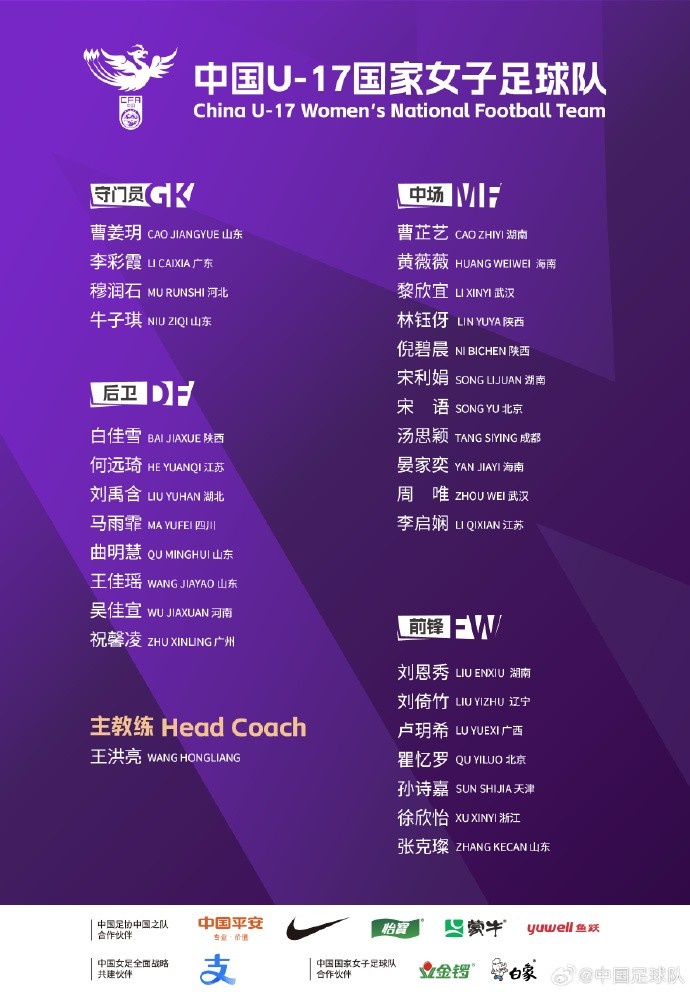 U17女足30人將在蘇州集訓(xùn)備戰(zhàn)世界杯，姜寧、朱挺擔任訓(xùn)練員